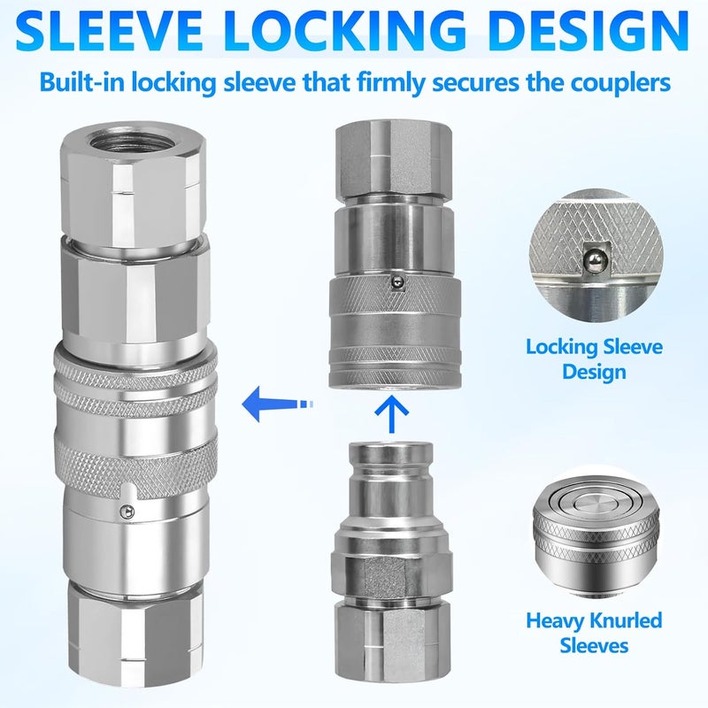 Cplbrb 3/8’’ NPT Flat Face Hydraulic Quick Connect Couplers/Couplings with Dust Caps, The Universal Bobcat Flat Face Quick Connect Fittings with with 3/8’’ Body ISO 16028 Standard-2Set - Image 5